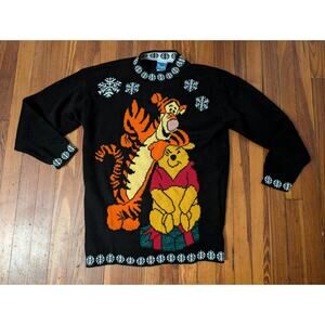 VTG 90s Winnie the Pooh and Tiger Black Mens Medium Sweater